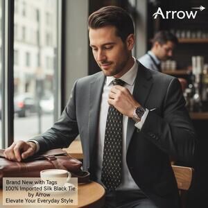 Arrow 100% Imported Silk Black Tie with Geometric Pattern